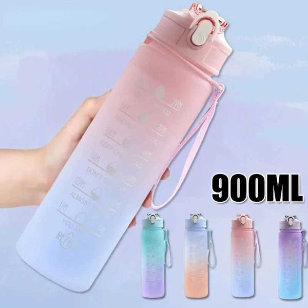 900ML Sports Water Bottle with Time Marker Leak-proof Cup Motivational Portable Outdoor Water bottle Sport Fitness BPA FreeXJ240903