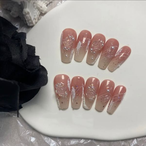 Art Nail Autumn Winter New Collection Camellia Gradient Handmade Wearing Patch Fashion Accessories