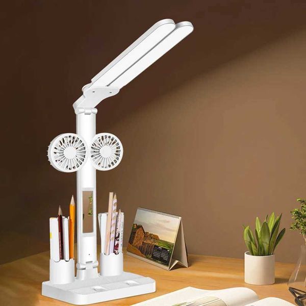 Rechargeable desk lamp for learning reading LED desk lamp with fan LED clock display reading light X241122