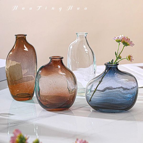 Brown Retro Glass Vase Plant Flowers Bottle Flower Arrangement Hydroponic Terrarium Desktop Vase Creative Home Decor Flower Pot 250113