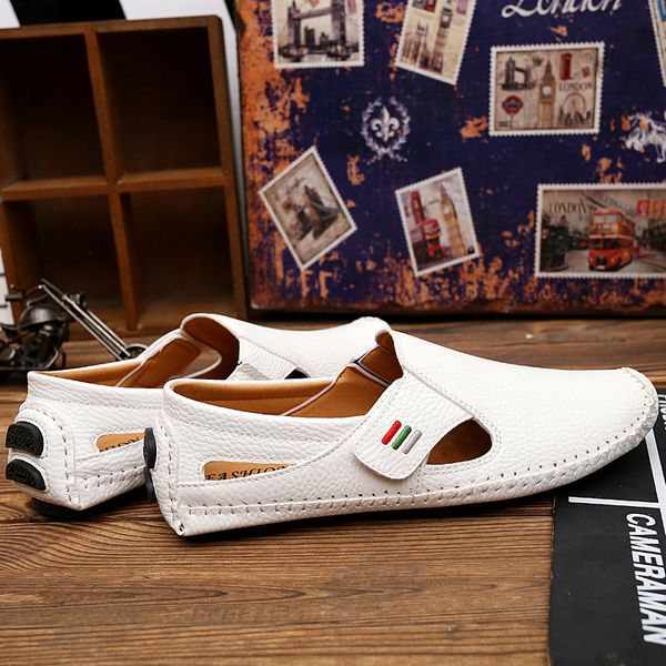 Genuine Leather Designer Handmade Mens Dress Summer Shoes Moccasins Fashion Sandals Casual Luxury Brand Men Loafers Male Shoes