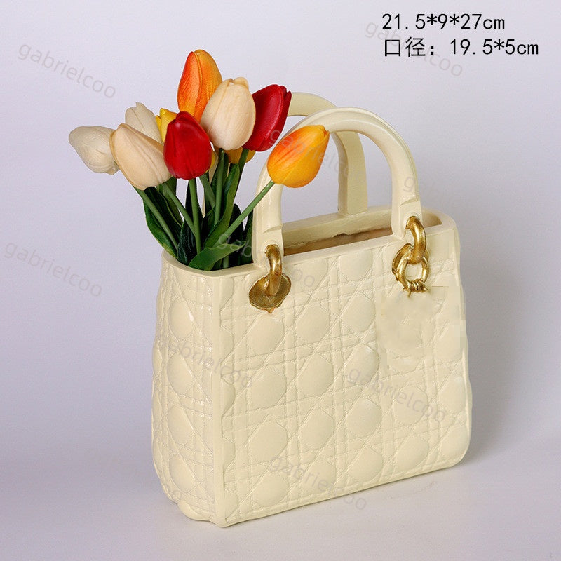 Designer bag shape vase Frosted Metallic Spot Decor home tabletop decoration vase personalized solid color chain bag vase