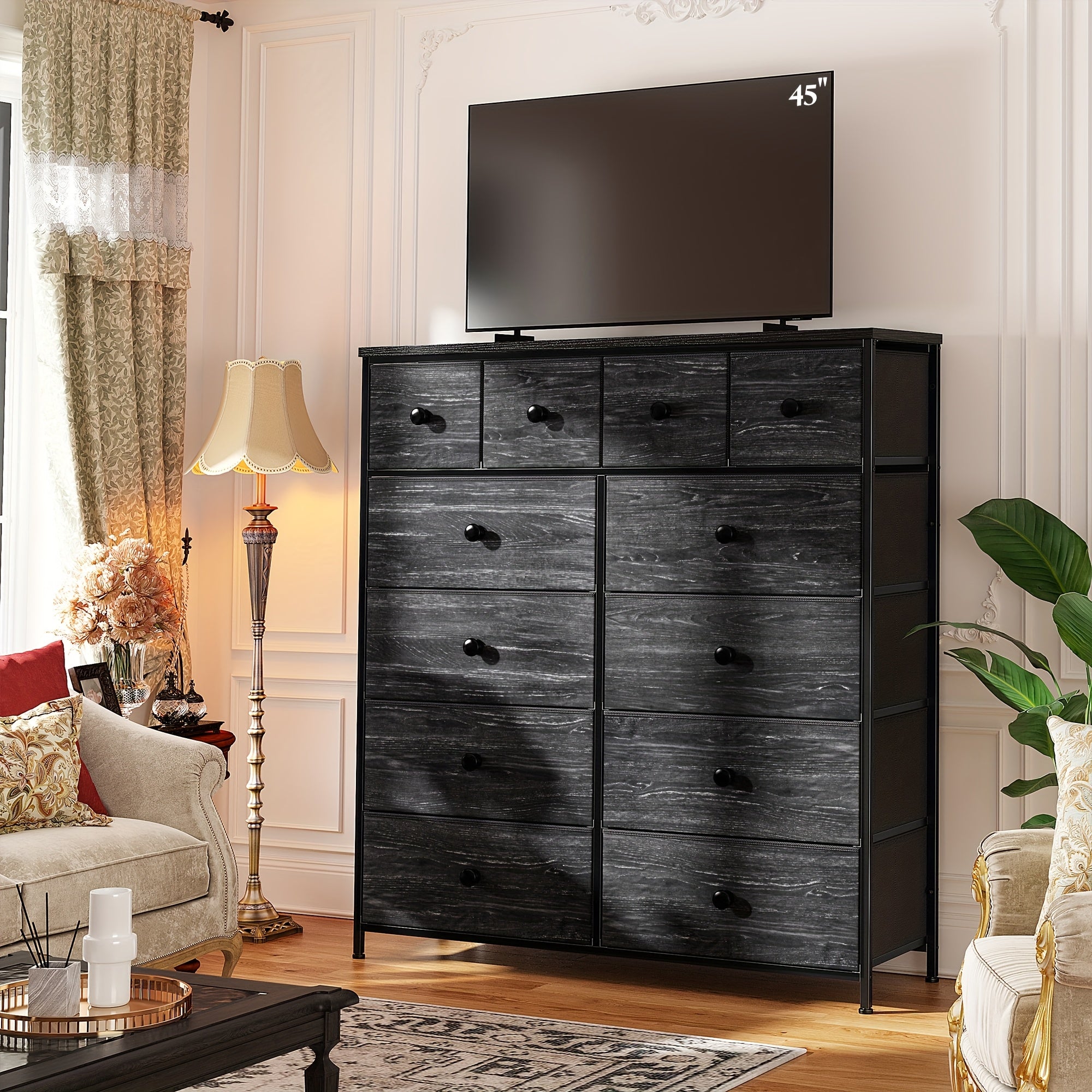 TEMU 8+4 Drawers Dresser For Bedroom, Tall Dressers For Bedroom Black Dressers & Chests Of Drawers For Closet, Living Room, Wood Top, Metal Frame,
