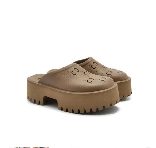 Women&#039;s platform perforated slippers sandal Summer Shoe Top designer womens slippers Candy colors Clear High Heel Height beach slippers