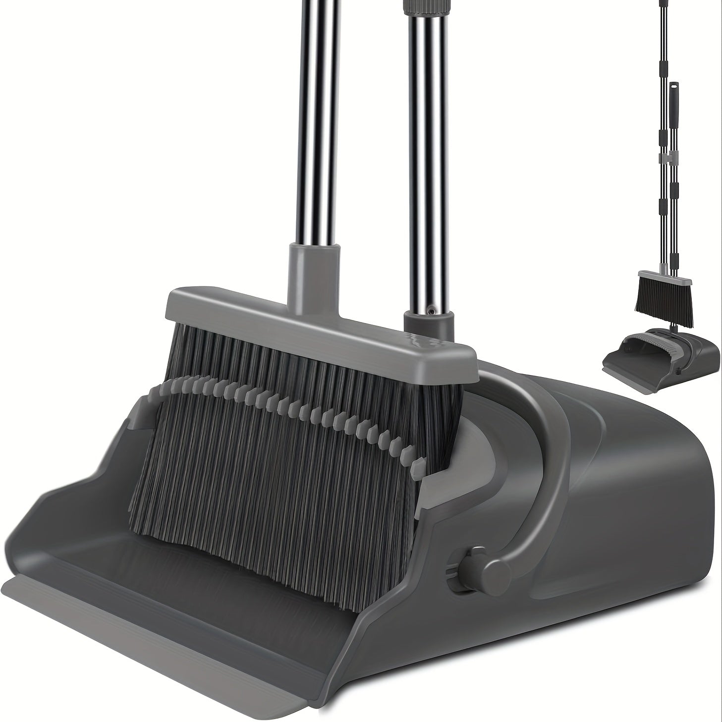 TEMU Local Broom And Dustpan Set For Home, Office, Indoor&outdoor Sweeping, Stand Up Broom And Dustpan (black&gray), Outdoor Cleaning Equipment,