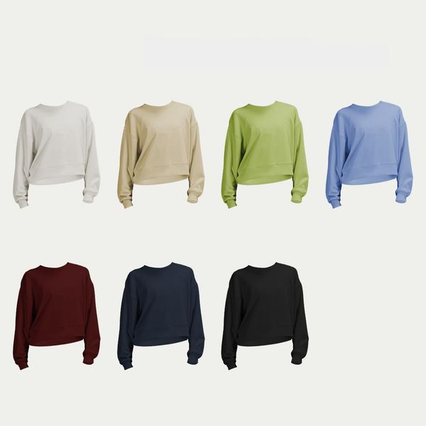 lululies lemonly Women&#039;s Basic Cropped Pullover Sweatshirt Solid Air Essentials Crewneck Long Sleeve Shirts Casual Loose Fit Outfits