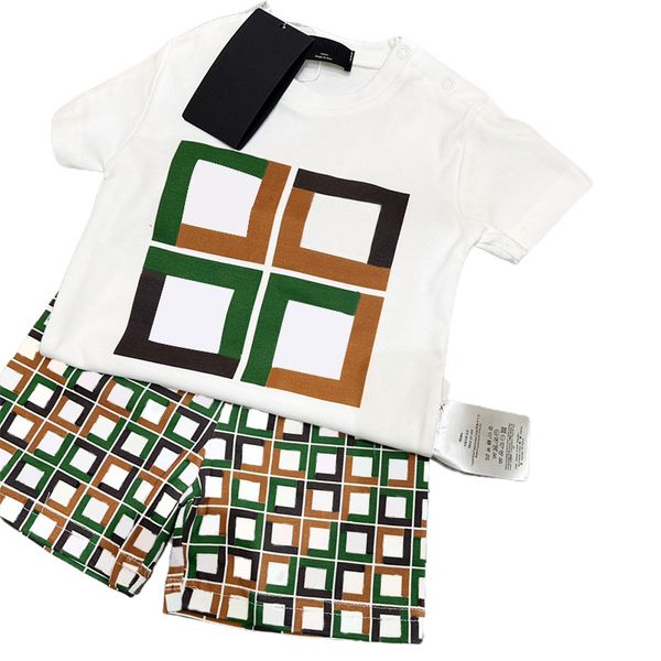 Child Casual Suit Bear Letter Short Sleeve Set Summer Cotton Shorts Cute Tracksuit White Tops Quality Clothing Sets 66-100cm