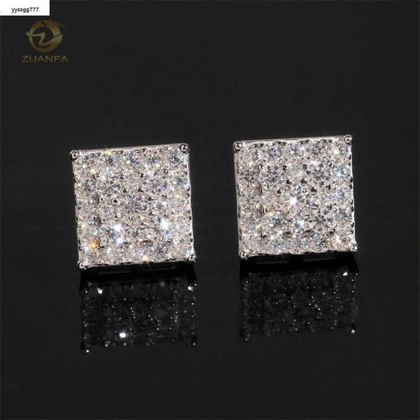 Iced Out Fashion Square Stud Moissanite Diamond Hip Hop 925 Sterling Silver Jewellery Earrings