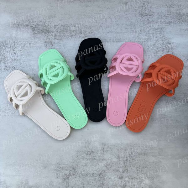 Designer Sandals Women Interlocking G Slides Rubber Slippers Ladies Flat Beach Jelly Script Pink Orange Summer Fall Mules Outdoor Waterproof