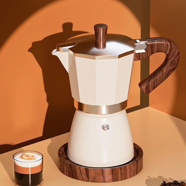 PARACITY 150ML300ML Wooden Handle Italian Moka Coffee Maker Cafe Accessories Kettle Latte Stoves White Pot 250107