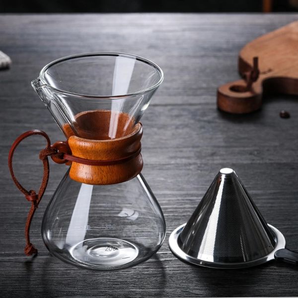 Handmade coffee pot drip retro set thick bamboo glass coffee pot filter cup Utensil pot 240801