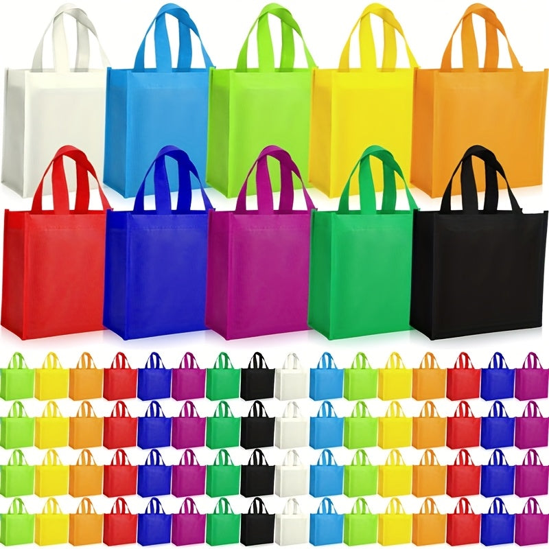 TEMU 100pcs Non Woven Tote Bags Large Reusable Gift Grocery Bags Foldable Fabric Shopping Bags Multi Color Party Treat Bag Reusable Goodie Bags With