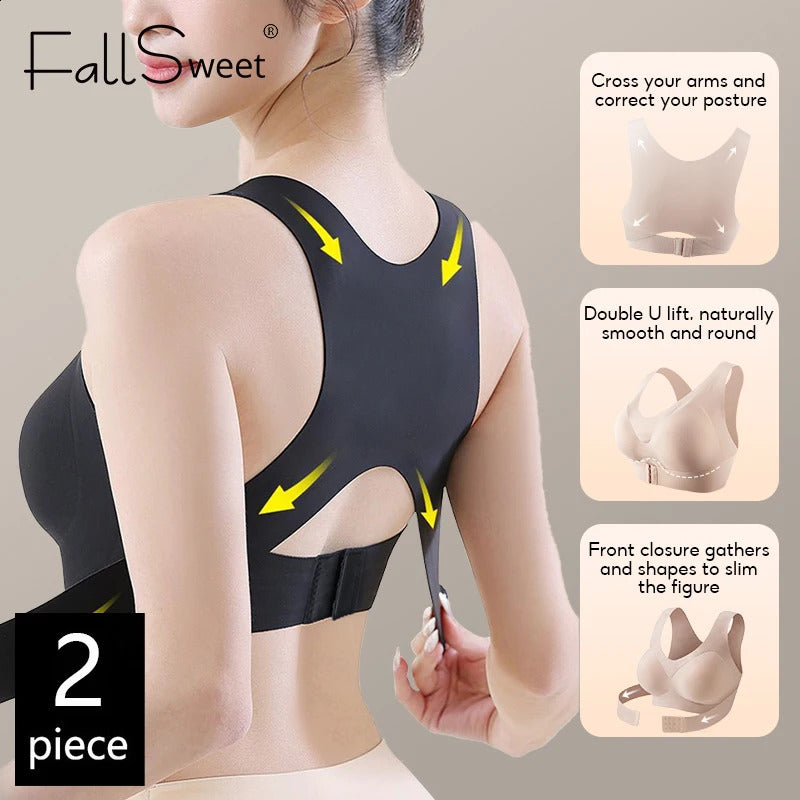 FallSweet 12PCs Posture Correction Bras Seamless Wireless Push Up Bralette with Cross Back Support Female Lingerie 250826