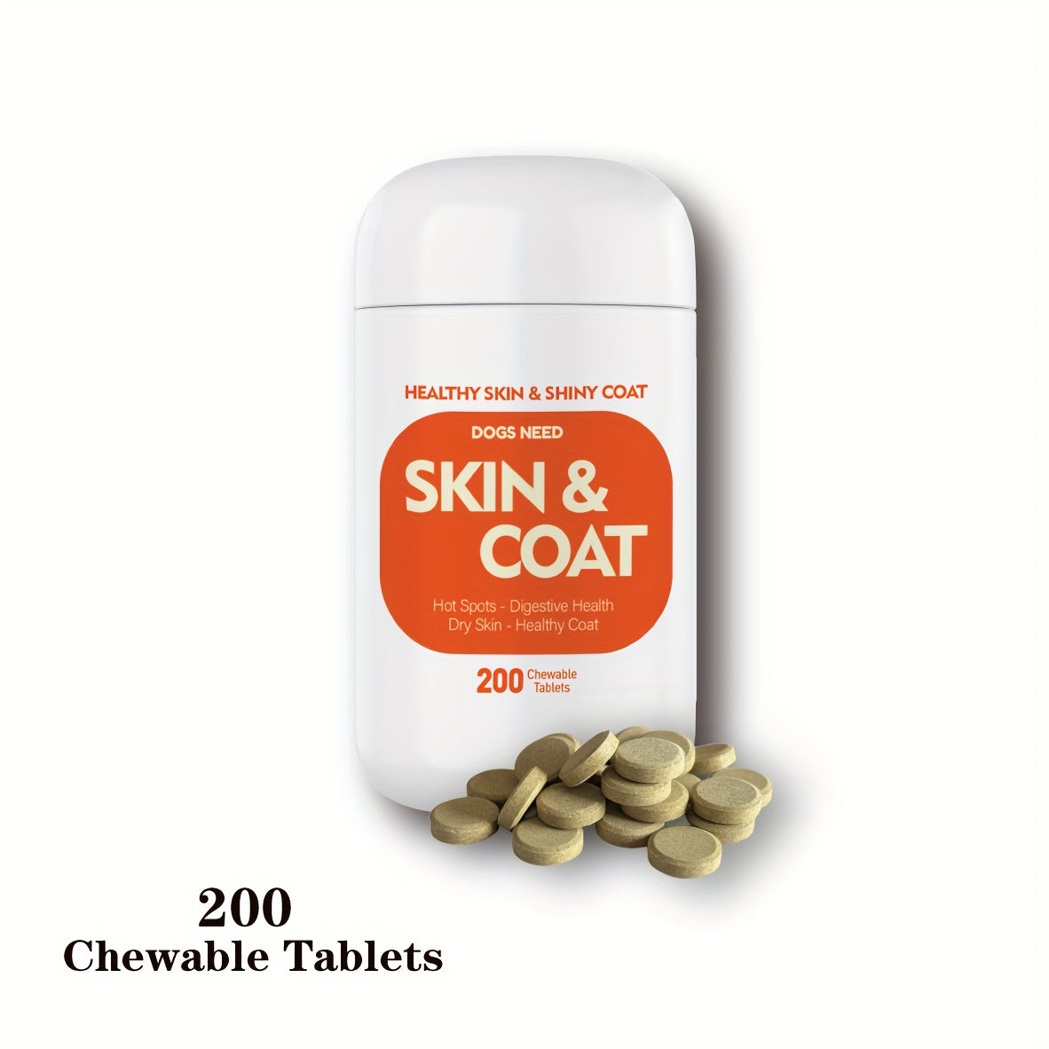 TEMU Skin & Coat Supplement For Dogs, Salmon 3 & Vitamin, Reduces Seasonal Shedding + Nourishes Dry Skin, 200 Tabs For Support