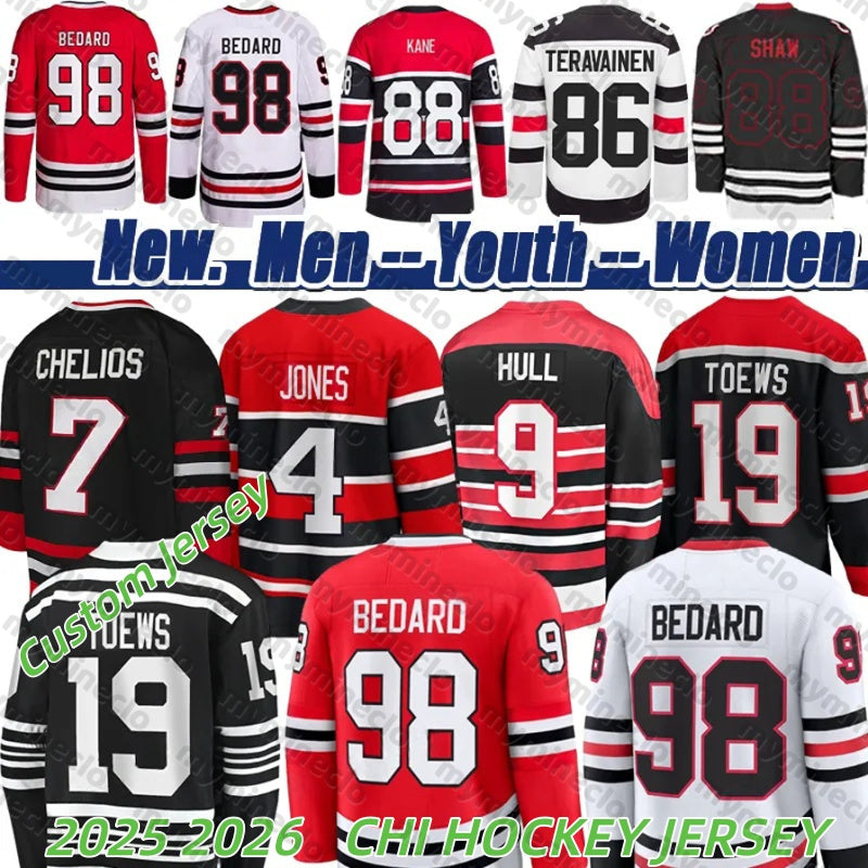 CHI Hockey Jersey #98 Bedard Ryan jersey Donato Jersey Teuvo Teravainen Artyom Levshunov Jonathan Toews jersey Maroon Jones Vlasic 2025 mens Stitche