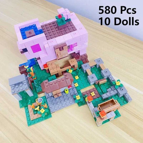 Blocks 2-in-1 Farm Village and Pig House Model Building Blocks Toys Christmas Birthday GiftY241127YIP2