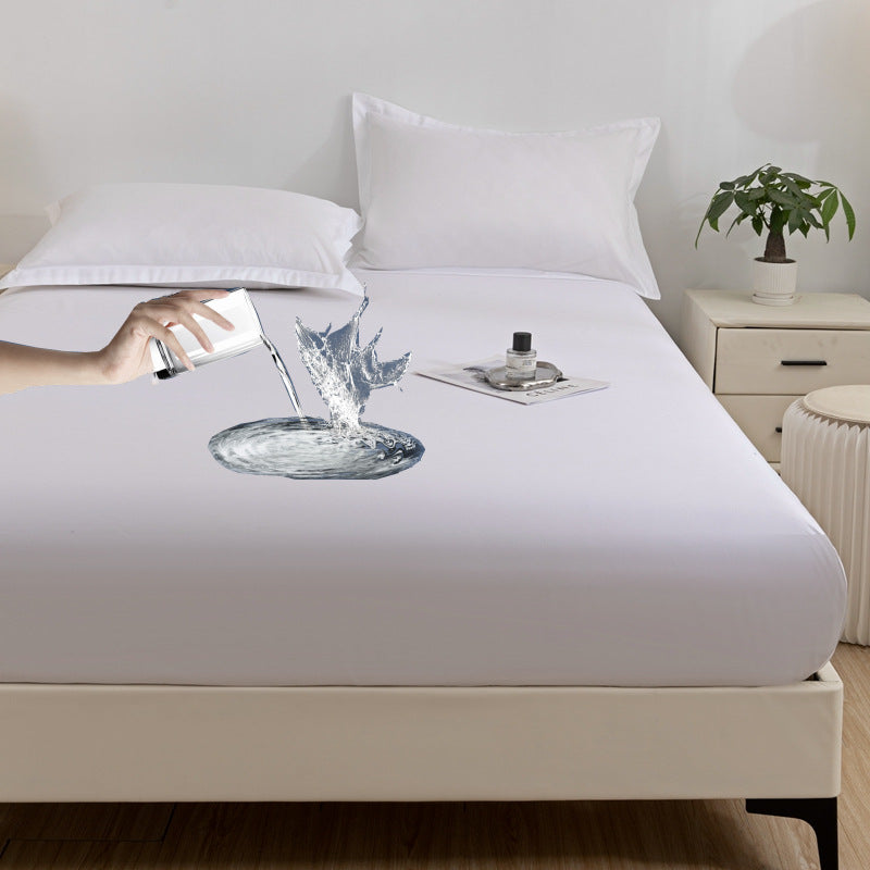 Classic Solid Brushed Double-Layer Waterproof Fitted Sheet Mattress Cover, White - Pillowcase(2pcs)