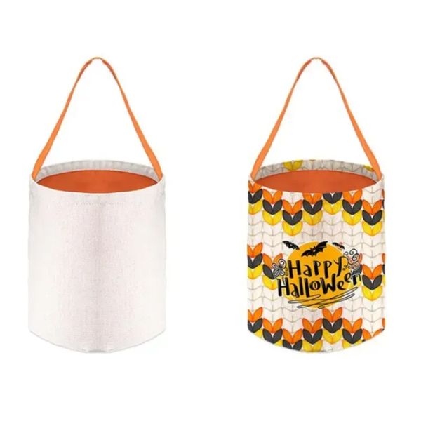 DIY Sublimation Blank Easter Basket Bags Cotton Linen Carrying Gift and Eggs Hunting Candy Bag Halloween Storage Pouch Handbag Toy Bucket FY