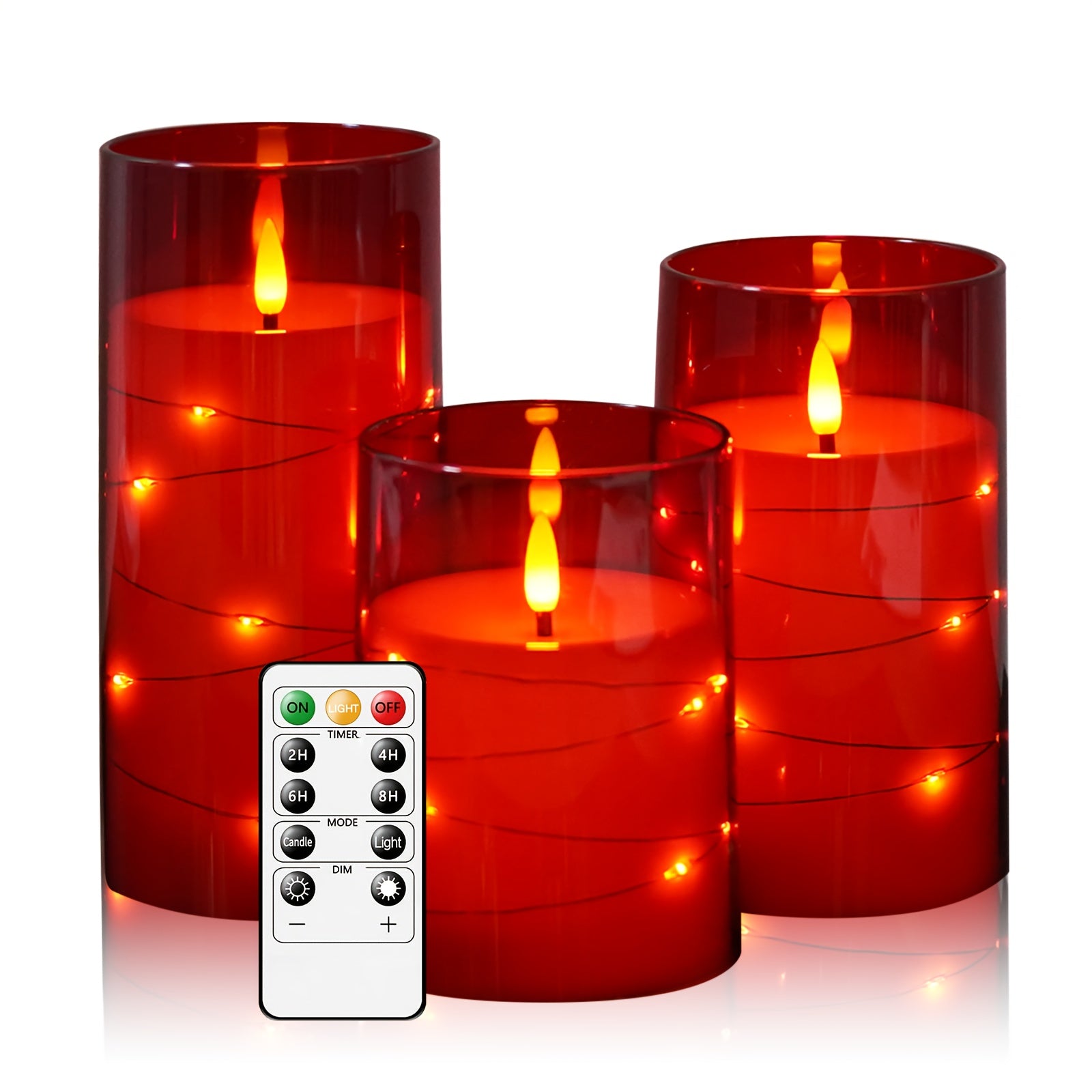 TEMU Nimiko 3 Led Flameless Candle Battery Powered Candles, Flickering Led Cylindrical Candles With Embedded Star String, Remote Control And Timer,