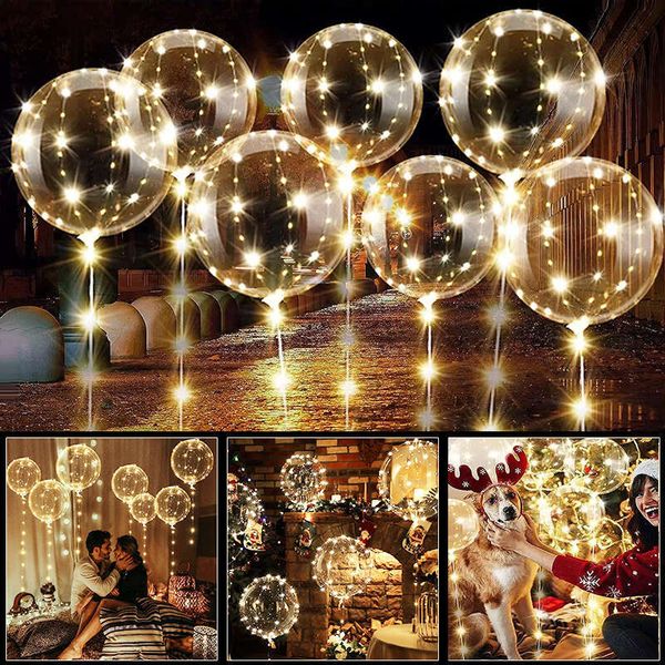 10Pcs LED Up Bobo Balloon With Light String Transparent Bubble Ballon Birthday Party Wedding Decoration Christmas Supplies
