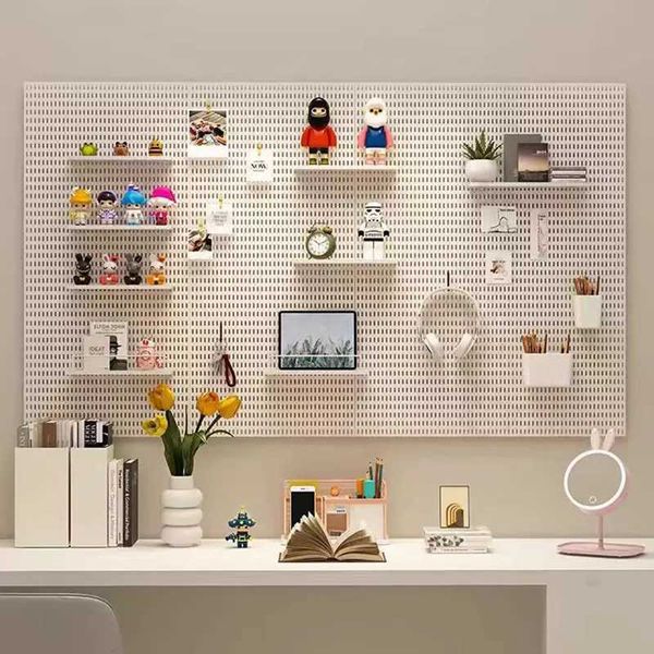 Storage Holders Racks Home office wall decoration nail board DIY art hole board grid decoration bedroom storage wall art display rack hangin