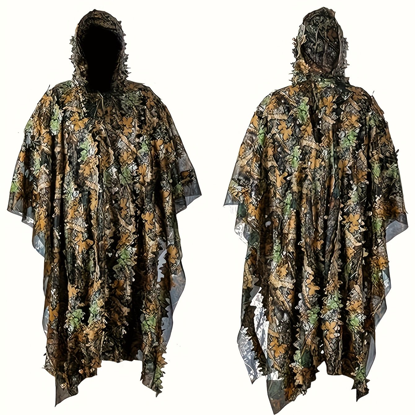 TEMU 3d Maple Leaf Camo Cape With Mesh Hood - Loose Fit Survival Gear For Outdoor Activities, Hunting & Games, Sizes S-xl, Realistic Forest Design,