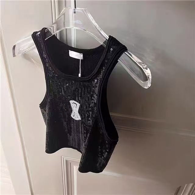 9AAA Woman Designer Vests Tshirts Summer Womens T Shirt Sleeveless Camis Tanks Diamond Mesh Printed Tees Tops Shorts Halter Neck Shirt S-XL