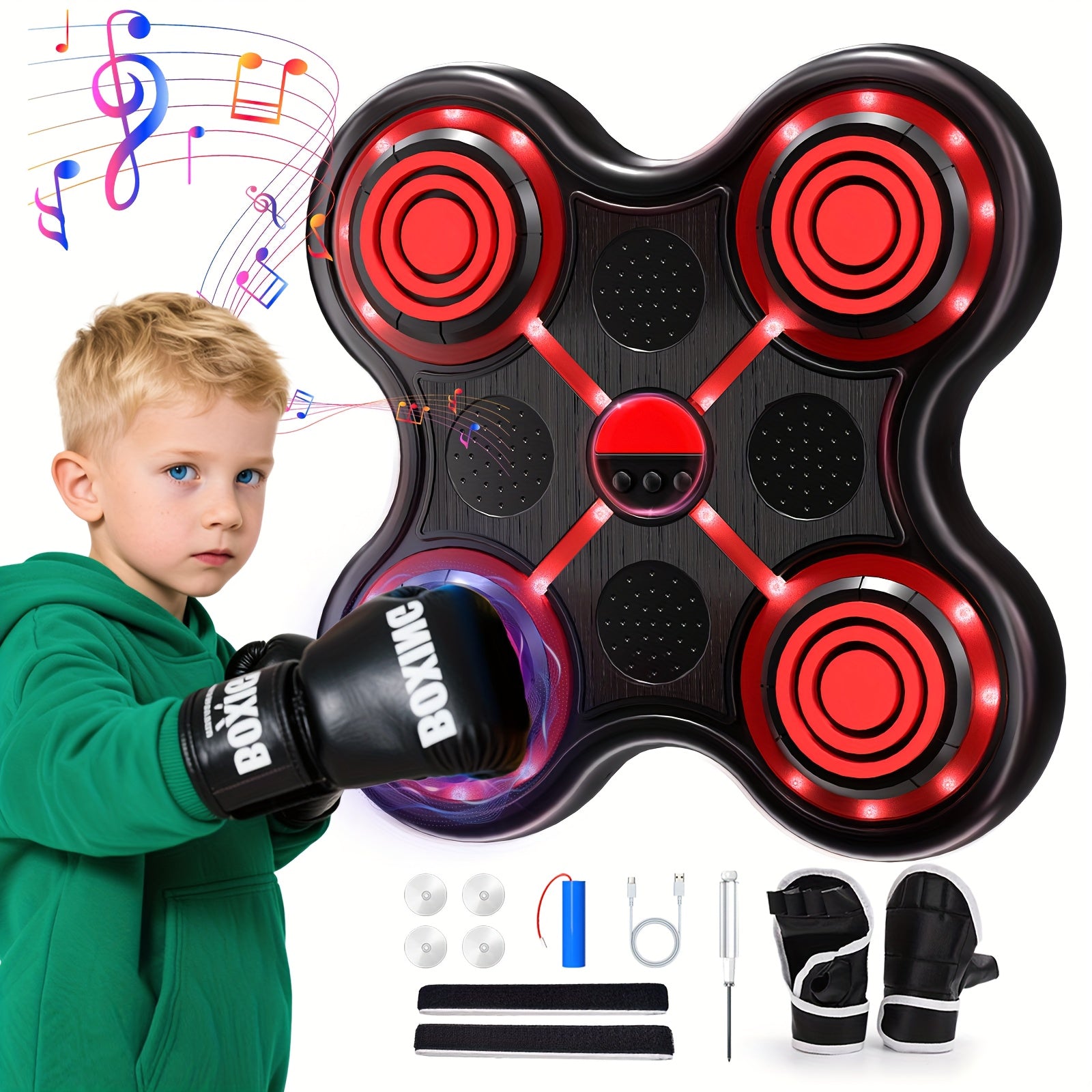 TEMU Upgraded Smart Music Boxing Machine, Wall-mounted Boxing Trainer With Boxing Gloves, Suitable For Home And Indoor Electronic Boxing Fitness