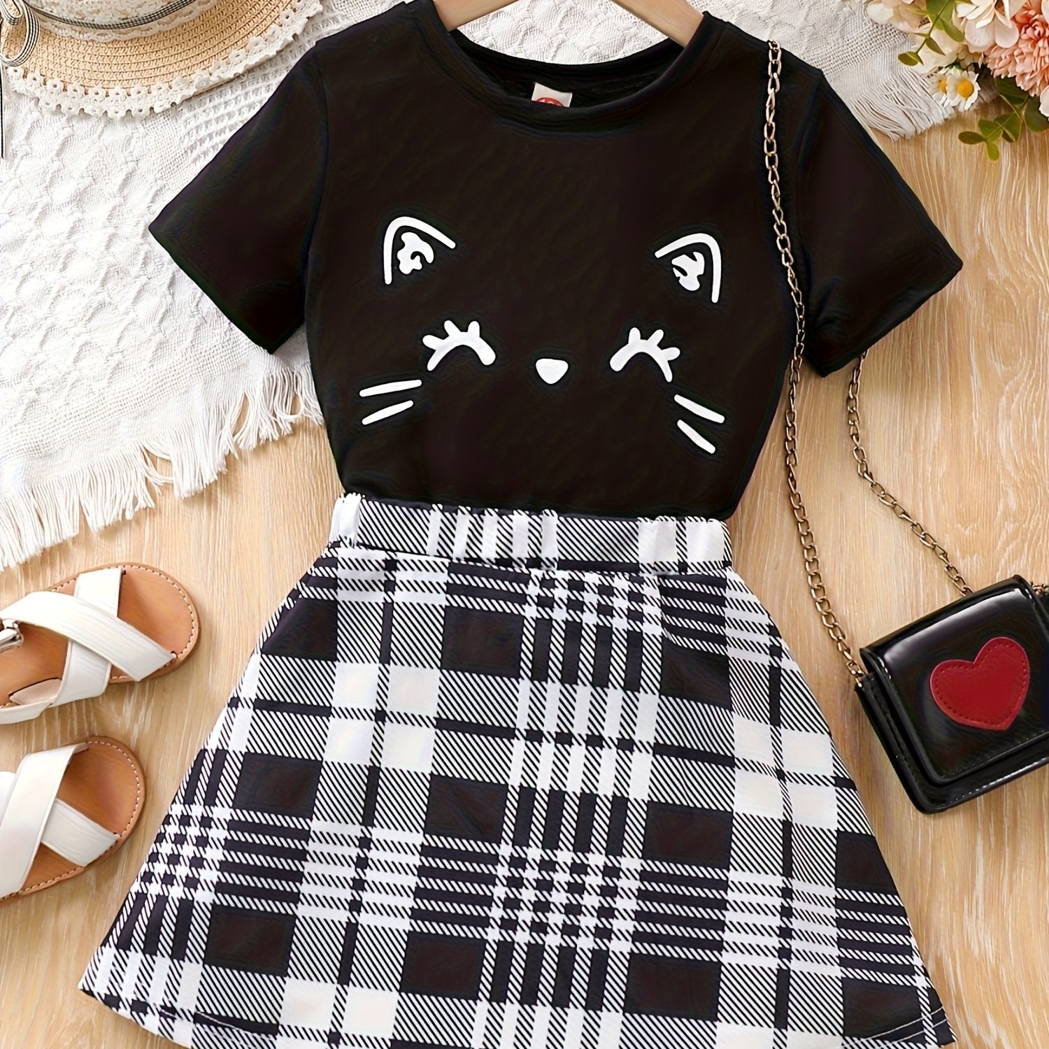 TEMU Girls' Cotton T-shirt 1pc, Summer Round Neck Print Top, Casual Sports Style, Cute Fashionable ' Outfit