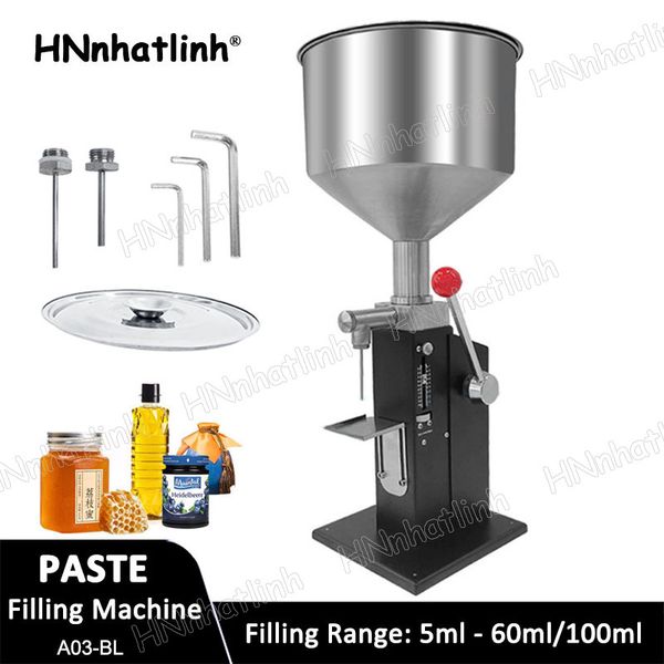 60ml-100ml Honey Filling Machine Manual Liquid Paste Bottle Filler Cosmetic Cream Pasta Sauce Peanut Butter Food Packaging A03-Black