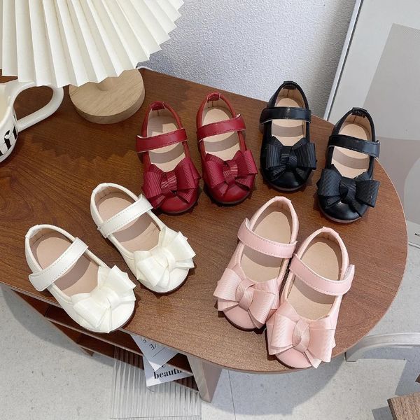MENINA PRINCESS SAPATO BOW Party Fashion Fashion Spring Shoes planos Anti Slip PU couro de quatro colorido pré-escolar Mary Jens 21-30 25010