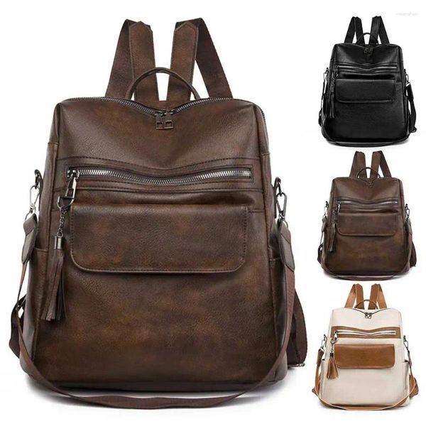 School Bags Women Chic Shoulder Bag Large Capacity Backpack Multi-Pockets PU Leather Soft For Office Travel X240906