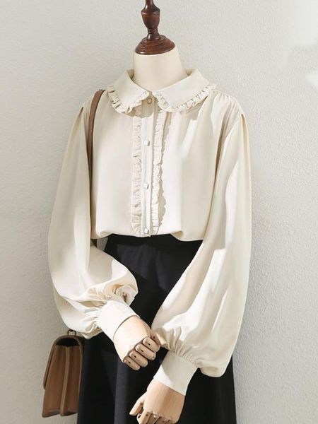 Women&#039;s Sweet Kawaii Blouses, Cute Ruffles Lolita Blouse, Long Sleeve Peter Pan Collar Tops