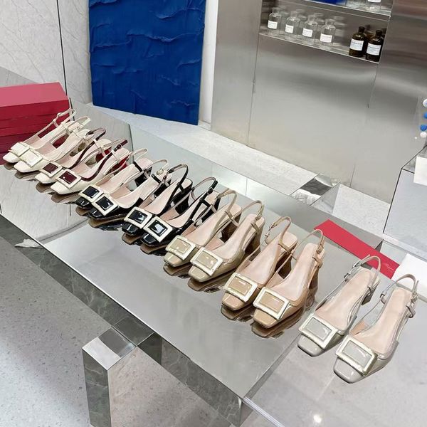 women sandals heels slingback shoes square toes sandal square buckle chunky heels pump patent leather colorful high heels dress shoes commut