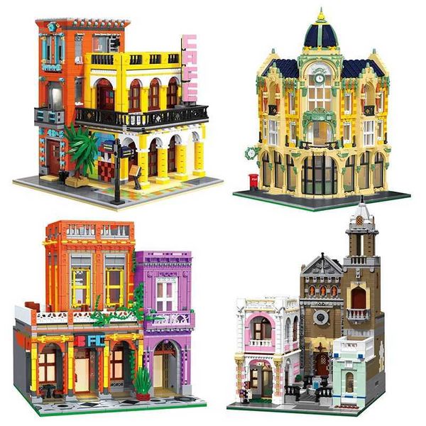 Blocks Creative Cuba Restaurant Church Architecture Model Building Blocks Street View Havana Cafe Shop Micro Bricks ToyS Kid Adult GiftY2411