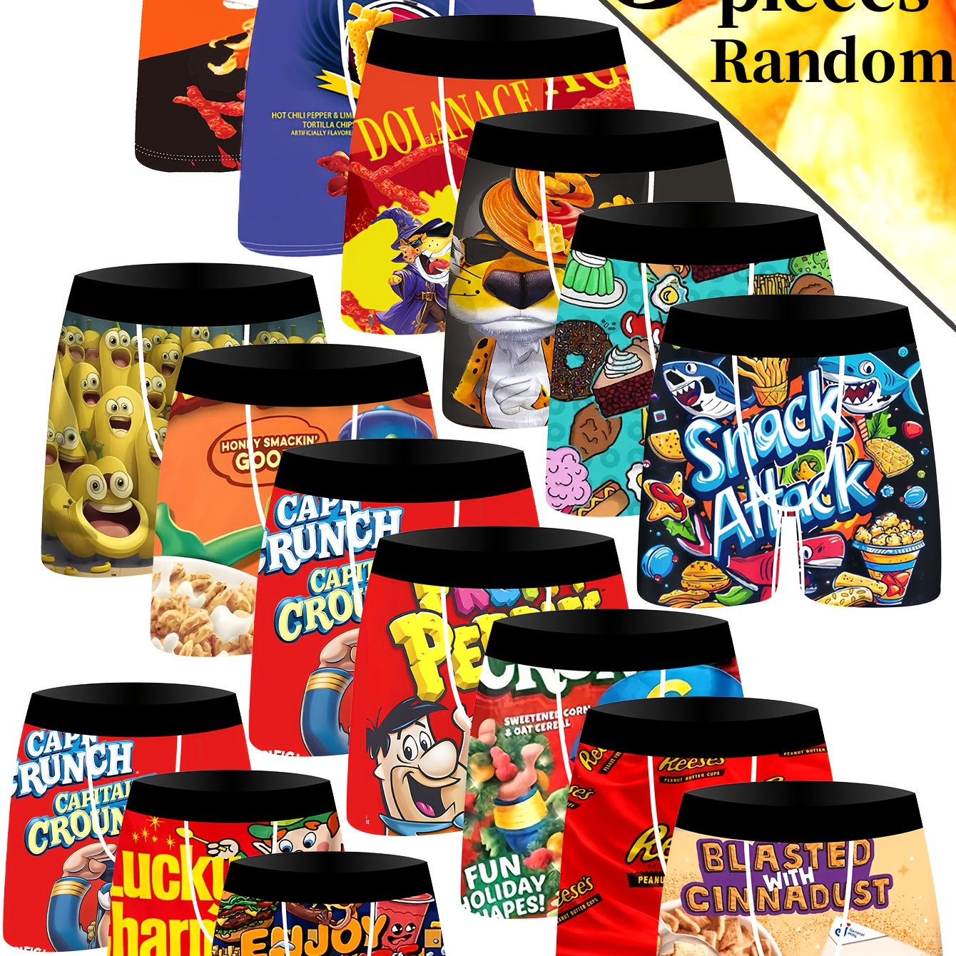 TEMU Random 3-pack Snacks, Leopard Chips, Cartoon Digital Printed Men's Underwear, Knitted Elastic Fashionable Underwear, Comfortable And Breathable