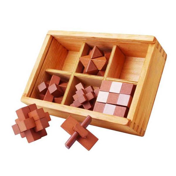 Wooden Puzzle Box Set Lu Ban Lock Brain Teaser Adults And Kids IQ Test Toys Educational Mind Games Best Unique Gifts C250211