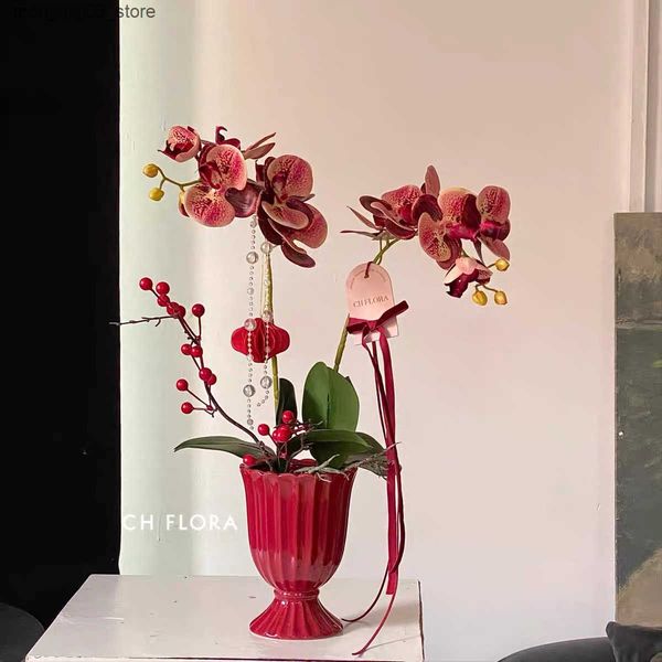 Planters Pots Ceramic vases butterfly orchids high-end flower detectors New Years Eve flowers Chinese New Year home decoration wedding room