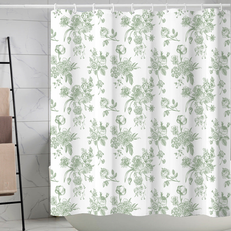 YL-37290 Tropical green leaf print shower curtain bathroom curtain waterproof and mildew proof partition curtain punch-free hanging curtain