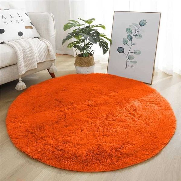 Bubble Kiss Round Orange Fluffy Plush Carpet for Home Living Room Decor Long Piles Thick Area Rugs Bedroom Velvet Floor Mats Y250210