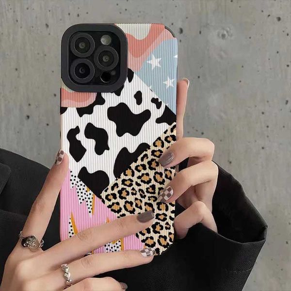 Leopard Cow silicone leather case suitable for iPhone 16 15 14 13 Pro Max 11 12 Mini SE 7 8 Plus X XR XS soft shock-absorbing cover M241012