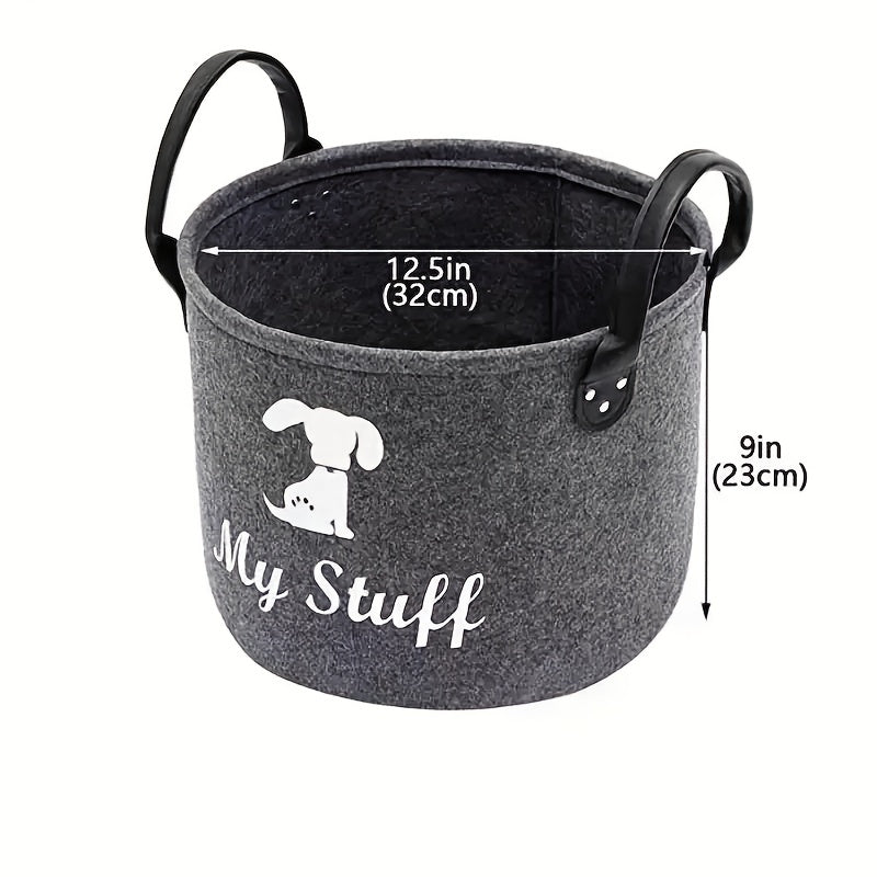 TEMU 1pc Spacious Felt Pet Toy Storage Box With "" Design - Ideal For Dog Toys, Blankets & Accessories, Durable Polyester, Medium Breed
