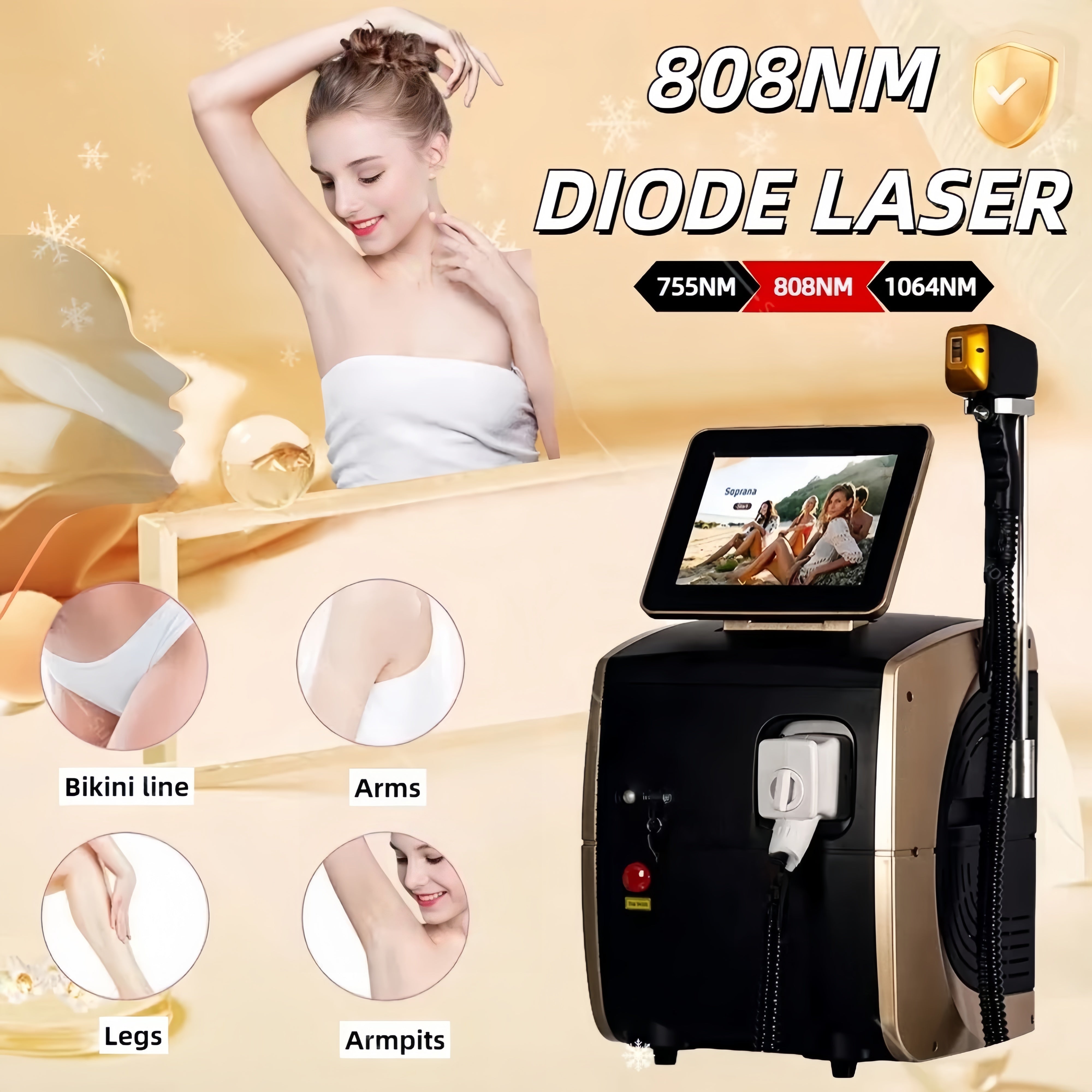 808 high-power 3500W three-wavelength diode laser system 755-808-1064nm - the latest painless permanent hair removal technology