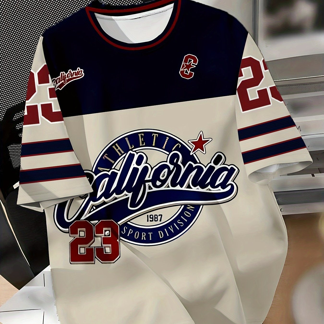 TEMU Men's Graphic T-shirt - Retro Sports Tee With Number 22 Design, Breathable Round Neck Shirt For Gym, Casual Outfits & Everyday Summer Wear -