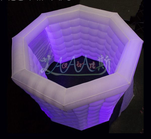 Beautiful Octagon Led Inflatable Photo Booth Backdrop Airblown Selfie Photo Station Photo Print Changing With Foldable Curtains