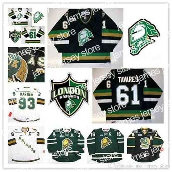 College Hockey Wears Nik1 Custom CHL London Knights Mitch Marner Jersey 88 Patrick Kane 61 Tavares Rick Nash Stitched Black Green White Hock