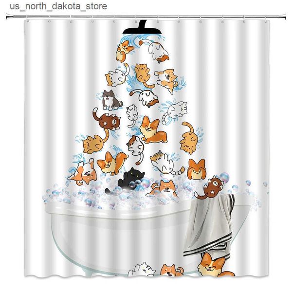 Shower Curtains Animal shower curtains cartoon cat dog bathtub shower cute children boys and girls bathroom decoration shower curtains J2412
