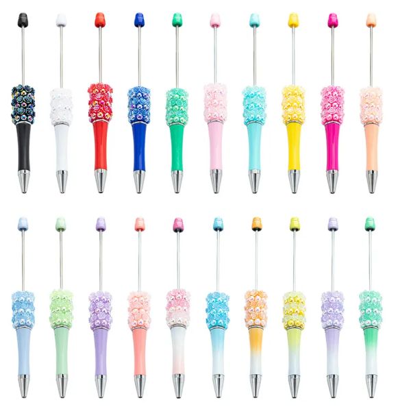 wholesale Roses Beadable Pens DIY Beaded Ballpoint Pens Plastic Rotary Ball Pen School Office Supplies