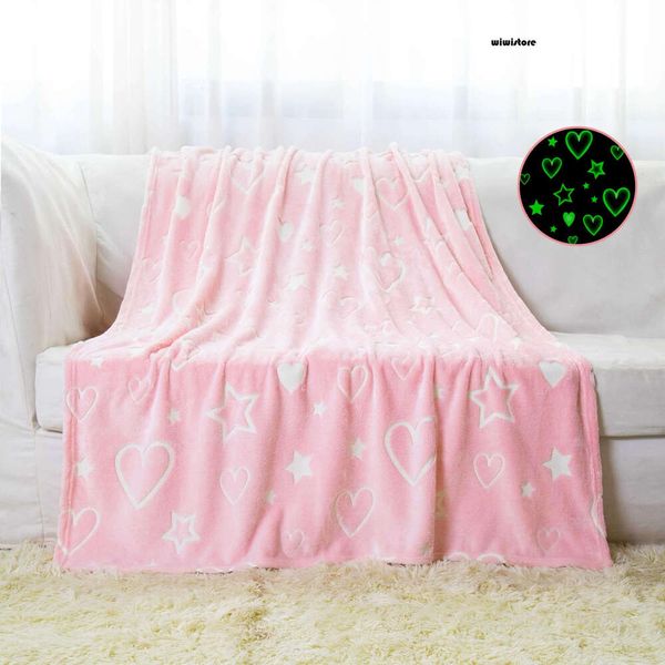 1pc Glow in The Dark Star Heart Blanket Gifts for 1-10 Year Old Girls&Boys Kids Throw Pink Blanket Soft Flannel Blanket Toys e97