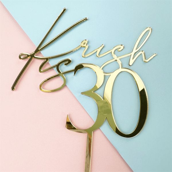 Custom Name And Age Cake Topper Acrylic Wooden Personalised Birthday Party Decor 30 40 50 Unique Mirror Gold Birthday Party Gift